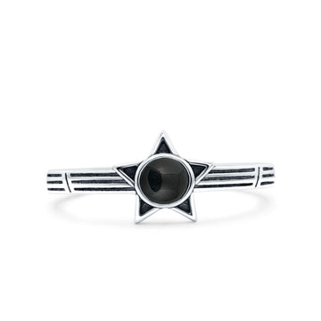 Star Petite Dainty Round Simulated Black Agate Promise Ring Band Oxidized Braided 925 Sterling Silver